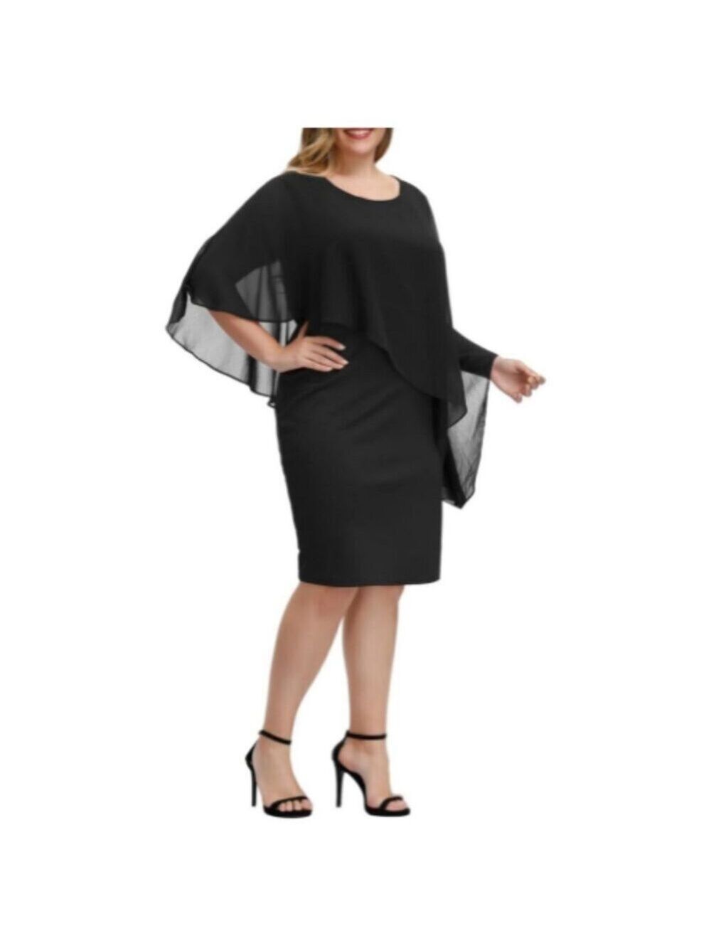 **Hanna Nikole** Cape Dress with Chiffon Overlay Bodycon Pencil Dress